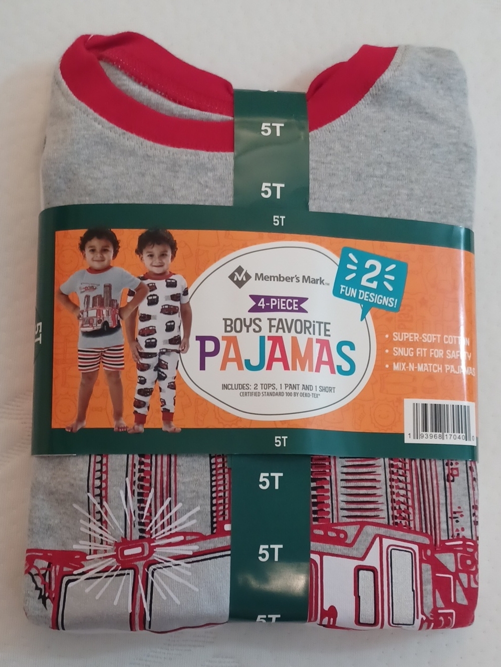Boys' Gray and Red Fire Truck Pajama Set - 4-Piece (Size 5T)